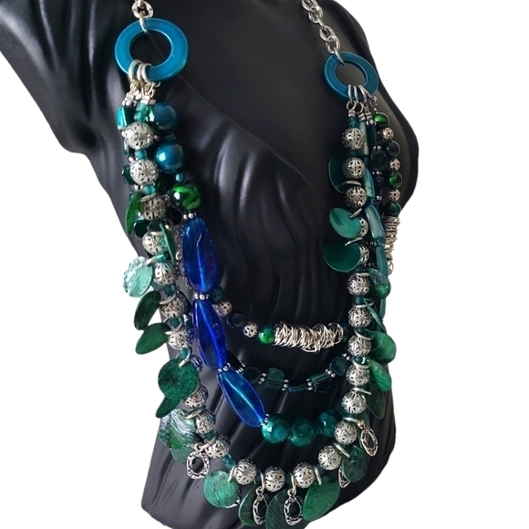 Art Glass, Beads & Silver Wire Gypsy Style 4 Graduating Strand Necklace - Picture 3 of 7